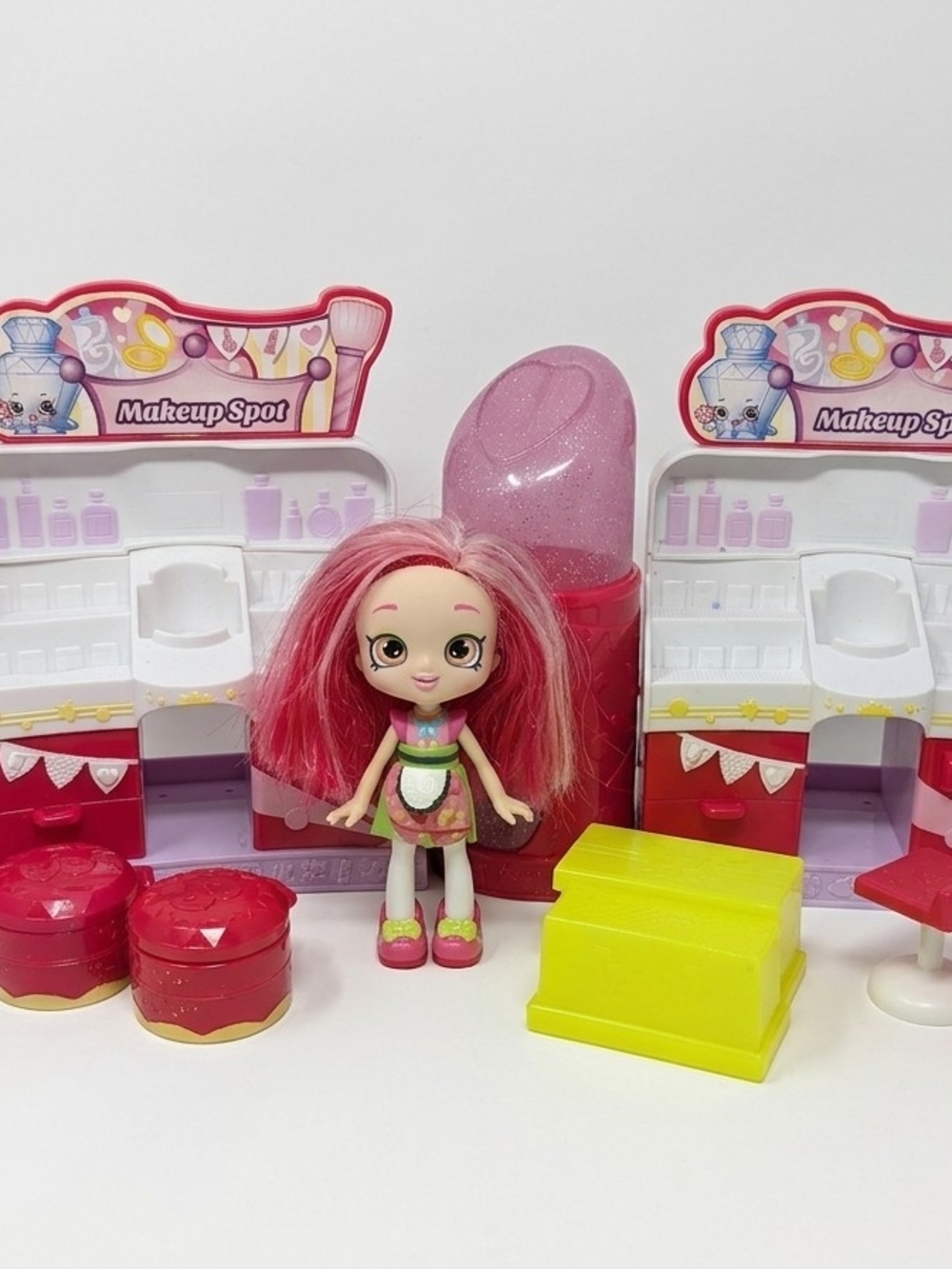 Huge Shopkins Playset Bundle Shoppies Donatina Doll Fruit Veg Stand Makeup Spot